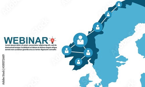 Concept webinars with Map of Norway and distance learning and learning slogans anywhere anytime. Free Vectors