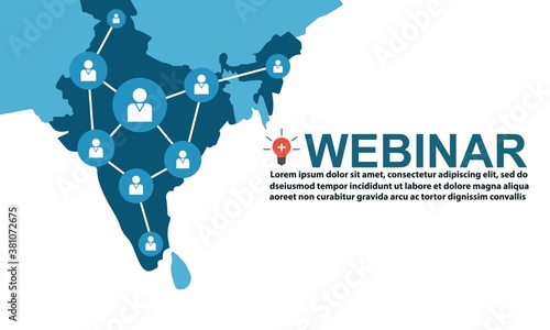 Concept webinars with Map of India and distance learning and learning slogans anywhere anytime. Free Vectors