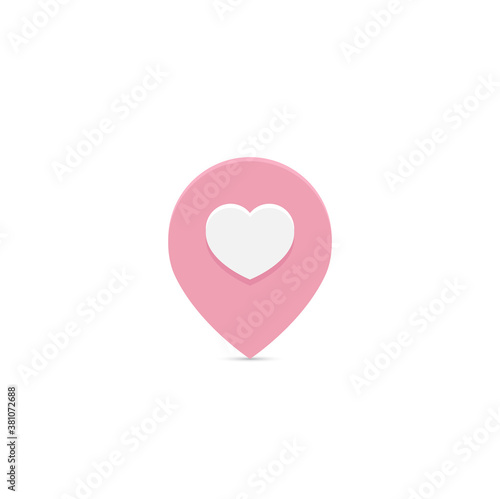 Pink love pin that marks love spots. Ideal for dating services and websites. Pin in the shape of heart. Vector illustration.