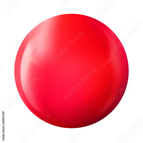 Glass red ball or precious pearl. Glossy realistic ball, 3D abstract vector illustration highlighted on a white background. Big metal bubble with shadow.