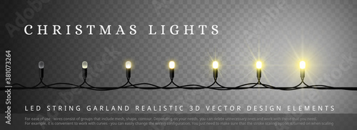 LED Christmas lights with different phase of light. Design element for Merry Christmas and Happy New Year