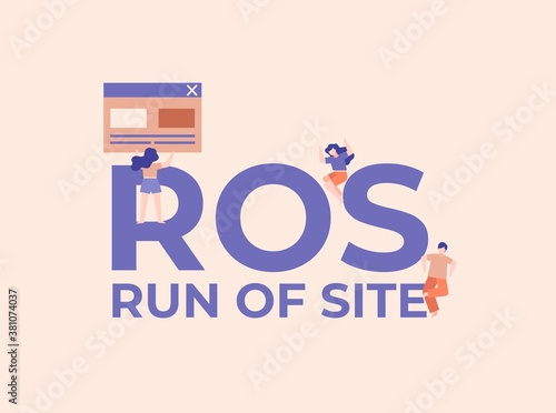 ROS run of site. Quality surfing and coding technologies web software digital graphic scripts and business monitoring interfaces poster of mobile vector applications.