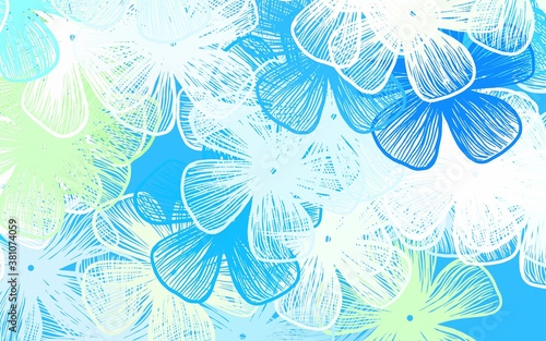 Light Blue, Green vector doodle pattern with flowers