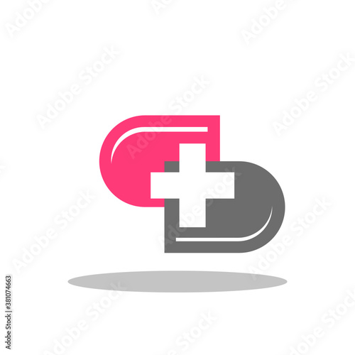 Doctor capsul stethoscope plus illustration vector logo design for medical and health care pharmacy and clinic symbols.