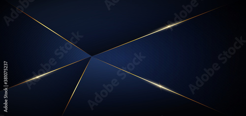 Abstract dark blue design geometric background decor golden lines with copy space for text. Luxury style.