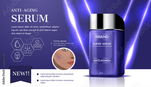 Anti-aging serum with light beam ads