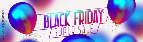 Black Friday Sale. Background with realistic balloons bright blue color gradient gasoline. Poster, banner for advertising and branding. Cover and brochure. header for website. vector illustration.
