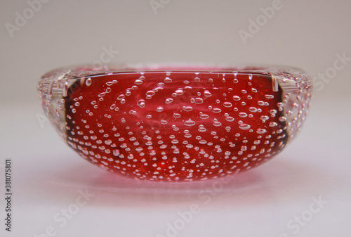 Red italian handmade Murano bubbles glass ashtray photo