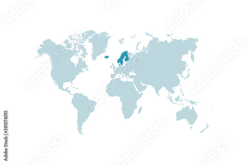Scandinavian countries on the world map  vector illustration