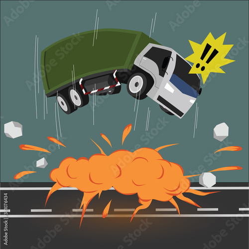 Container trucks were blown off the road. The whole car jumped off the road.