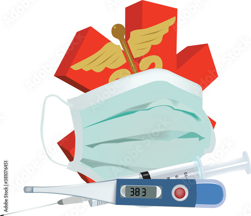 thermometer and syringe surgical mask