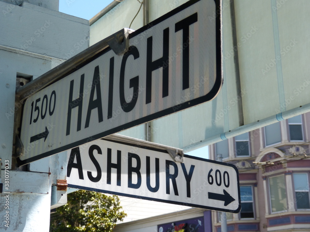 Haight Ashbury sign in San Francisco - famous hippie attraction from the 60s