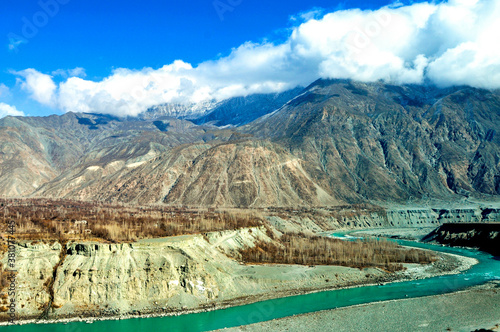Indus river in the Karakoram mountains range alongside the KKH