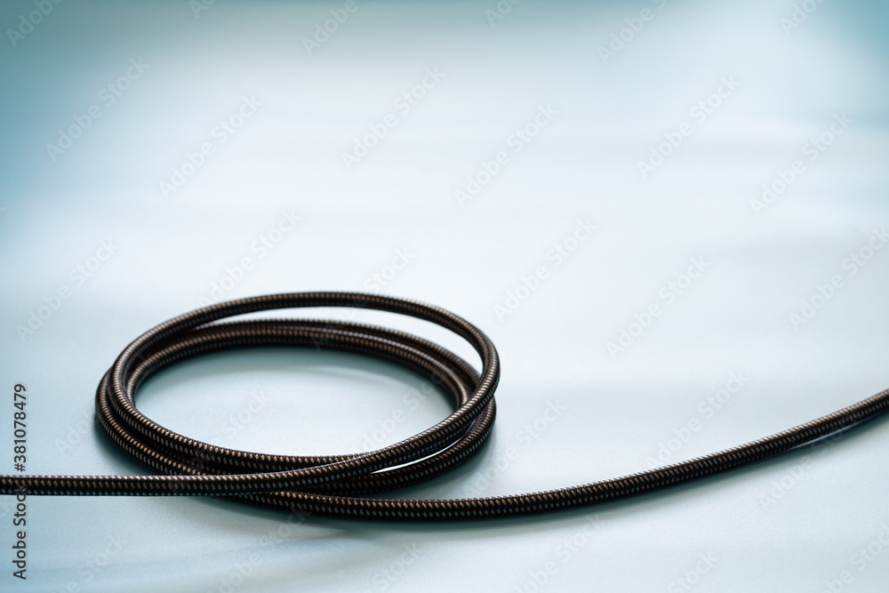 Cable connector and copy space on blue background color mood and tone style Cable connector and copy space on blue background color mood and tone style