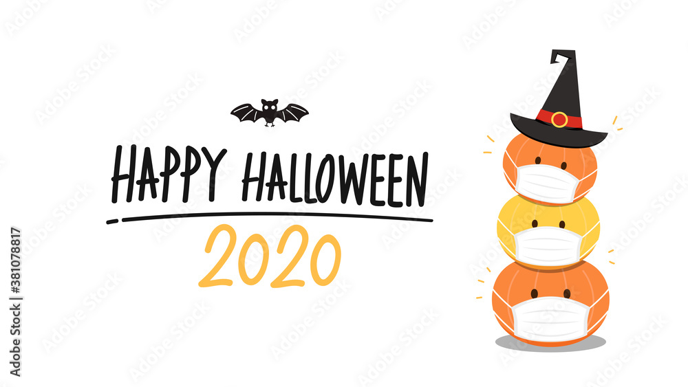 Halloween poster design 2020. Happy  Halloween day wallpaper. Halloween pumpkin wearing a mask.