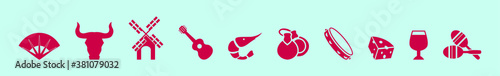 set of spanish cartoon icon design template with various models. vector illustration isolated on blue background