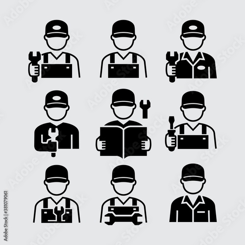Worker Engineer Technician Mechanic Avatar Vector Icons	