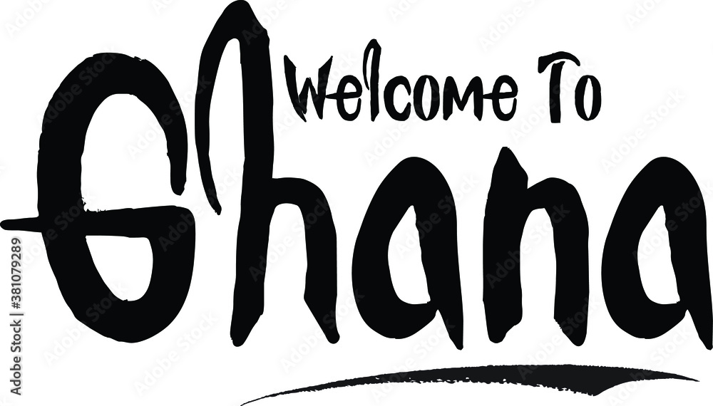 To Ghana Country Name Bold Calligraphy Black Color Text on