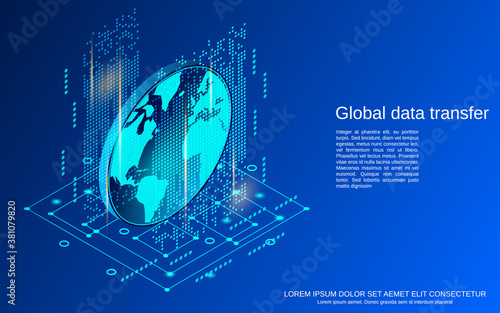 Data transfer, global communications flat 3d isometric vector concept illustration