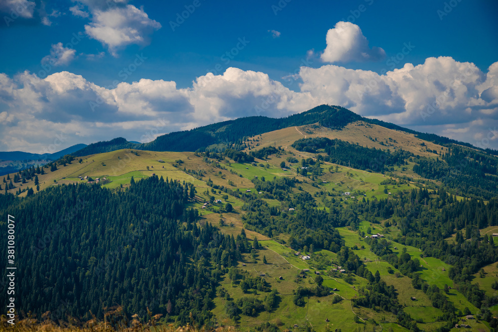 Beautiful sunny day is in mountain landscape. Carpathian, Ukraine, Europe.