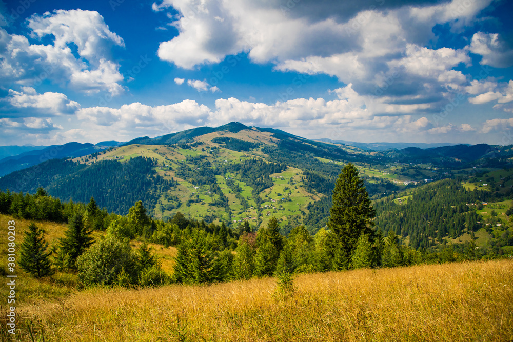 Ukrainian Carpathian mountains in summer sunny day
