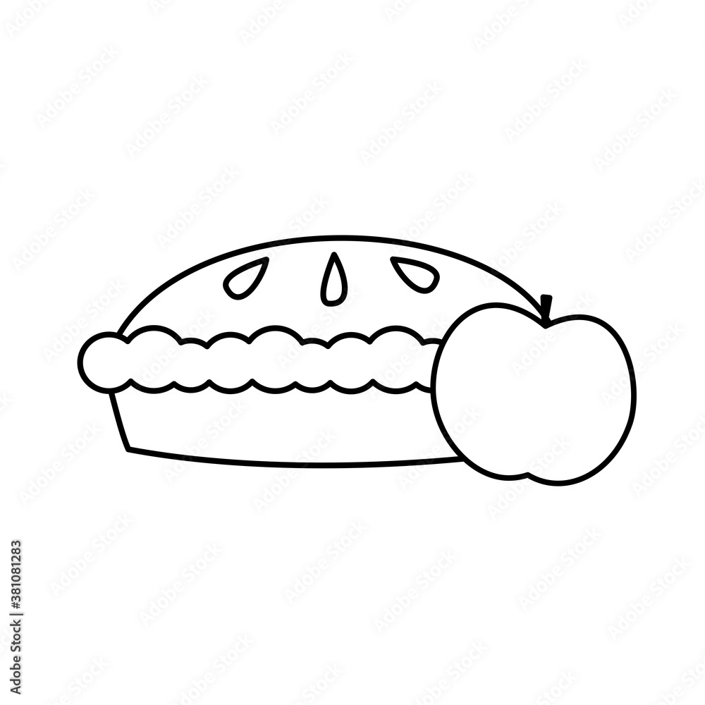 Obraz premium Cute black and white apple pie with apple vector illustration for coloring art