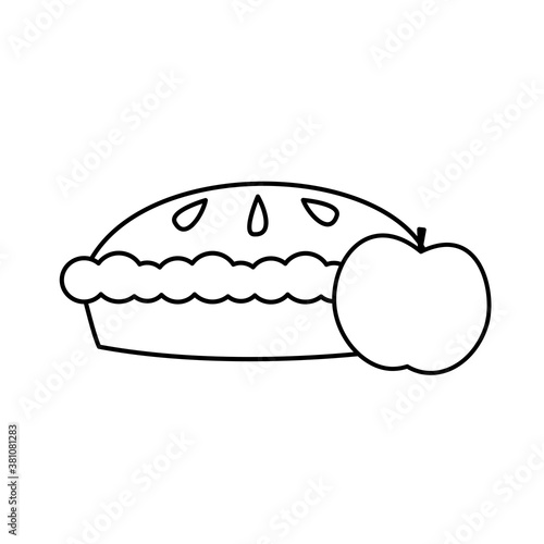 Cute black and white apple pie with apple vector illustration for coloring art