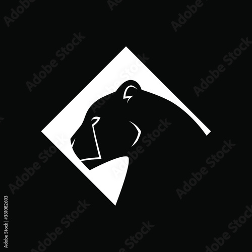 Black panther symbol. White symbol on black backdrop. Design element