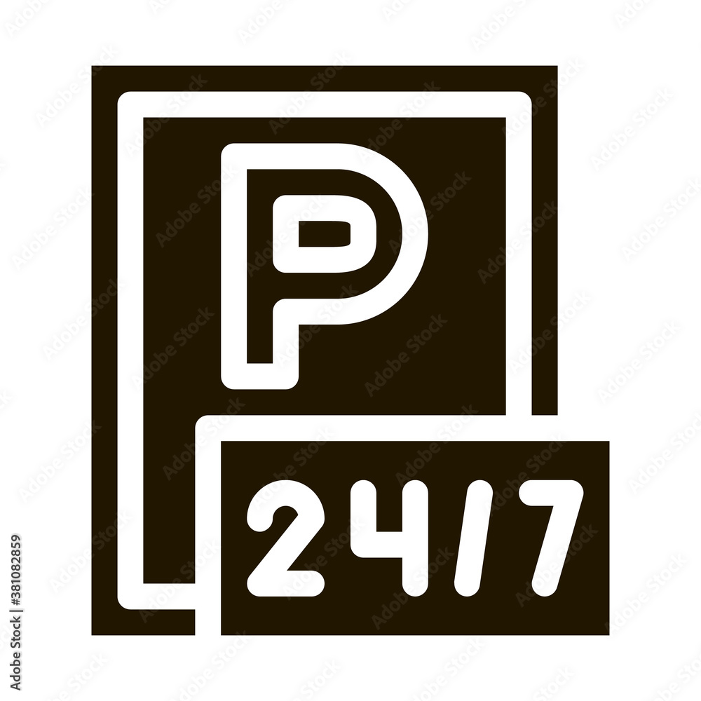 24 Hour Parking glyph icon vector. 24 Hour Parking Sign. isolated symbol illustration 24 Hour Parking glyph icon vector. 24 Hour Parking Sign. isolated symbol illustration