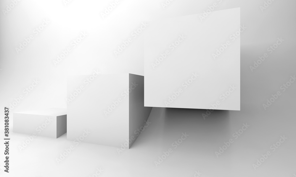 White cubes in an empty room. 3d rendering White cubes in an empty room. 3d rendering