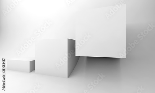 White cubes in an empty room. 3d rendering