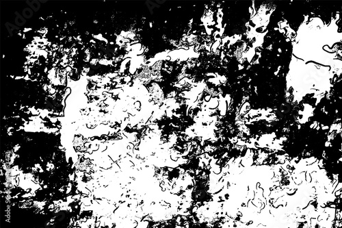 The grunge texture is black and white. Monochrome abstract background. Pattern of scratches  chips  and paint strokes. Black smudges  scuffing  wear and tear