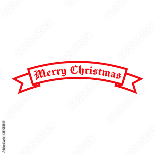 Periodo navideño. Logotipo lineal con texto Merry Christmas escrito en cinta en color rojo