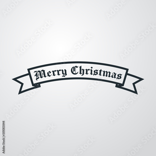 Periodo navideño. Logotipo lineal con texto Merry Christmas escrito en cinta en fondo gris