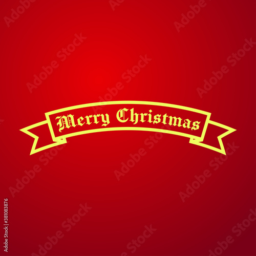 Periodo navideño. Logotipo lineal con texto Merry Christmas escrito en cinta en fondo rojo