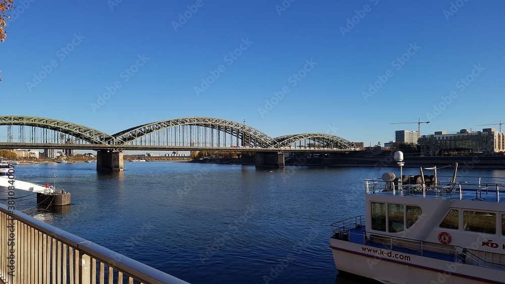 Cologne bridge over river main blue water and good weather