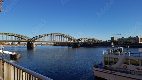 Cologne bridge over river main blue water and good weather