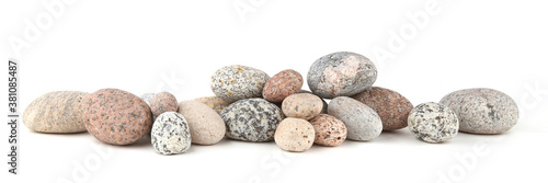 Photography Sea smooth oval pebbles isolated on white background