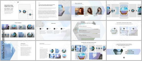 Vector templates for website design, presentations, portfolio. Templates for presentation slides, flyer, leaflet, brochure cover, report. Corporate identity business concept background with hexagons.