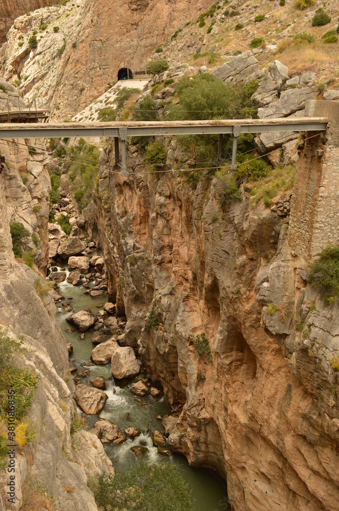 Fototapeta premium The scary hiking path El Caminito Del Rey and the stunning town of Ronda in Spain