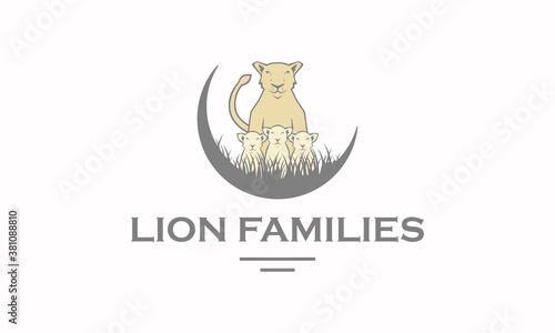 illustration vector graphic of abstract mark, cartoon, stamp, animal, lion family logo design photo