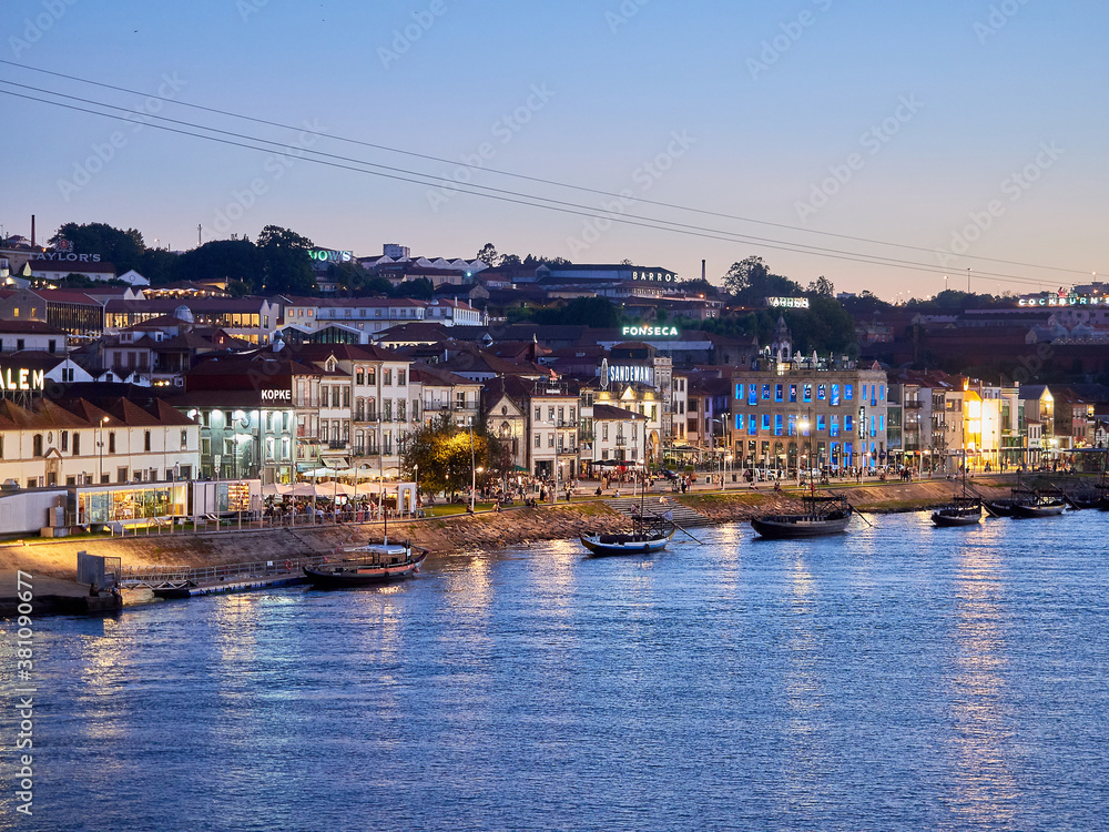Porto, Portugal - August 23 2020 : Porto, Portugal old town skyline on the Douro River.