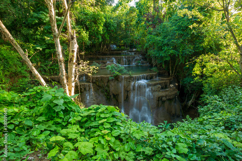 Waterfalls in the tropical rain forest call is Huay Mae Khamin Waterfall , Kanchanaburi Provice , Thailand