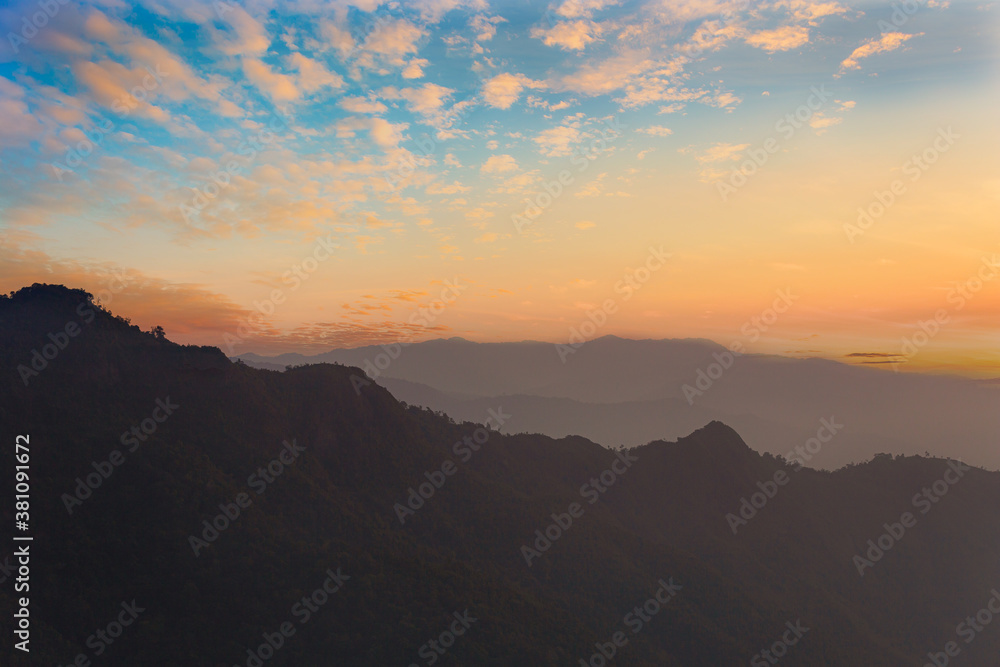Mountain scenery and morning sky in asia