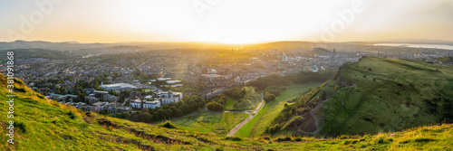 Panorama Of Edinburgh Cityscape At Sunset photo