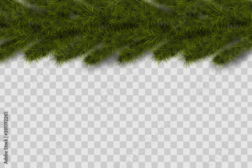 Christmas tree branch decoration on transparent background for a custom image. Realistic vector illustration.