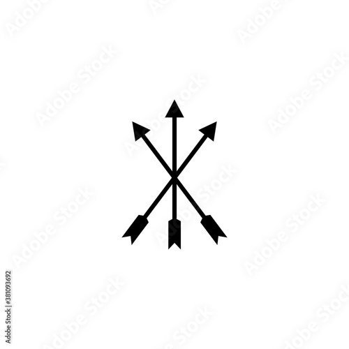 Three crossed black arrows isolated on white. Flat adventure icon. Good for web and software interfaces.