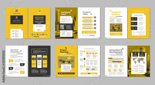 Brochure creative design. Multipurpose template, include cover, back and inside pages. Trendy minimalist flat geometric design. Vertical a4 format.