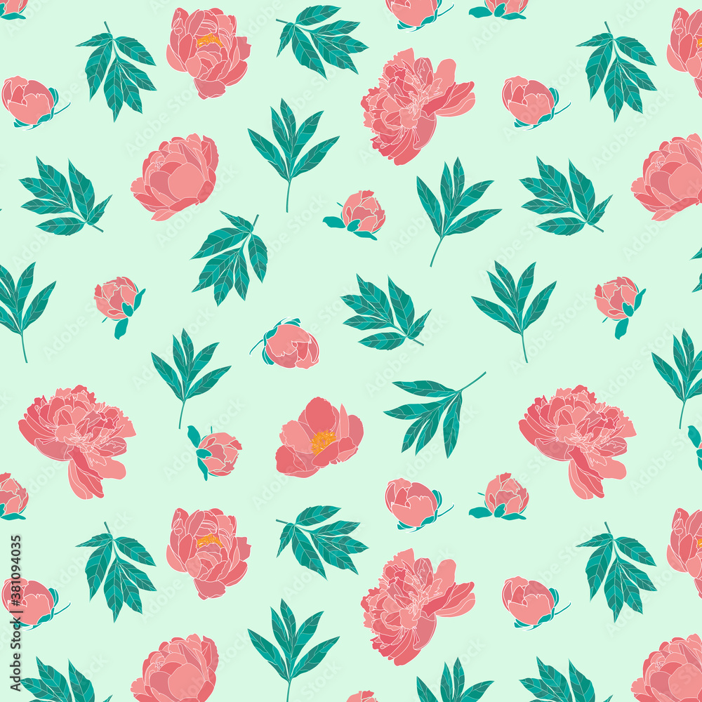 peony flower and leaf pattern, beautiful floral pattern, flower and leaf background, seamless pattern with flowers. peony flower and leaf pattern, beautiful floral pattern, flower and leaf background, seamless pattern with flowers.