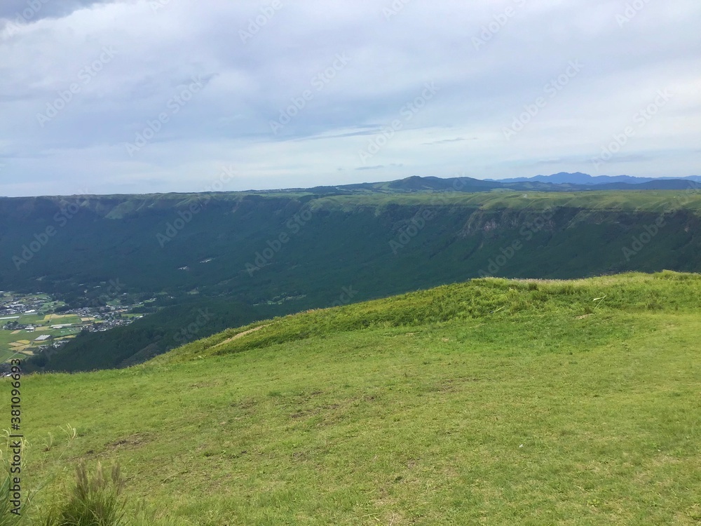 Fototapeta premium Scenery inside the Aso caldera seen from the observatory called Daikanbo